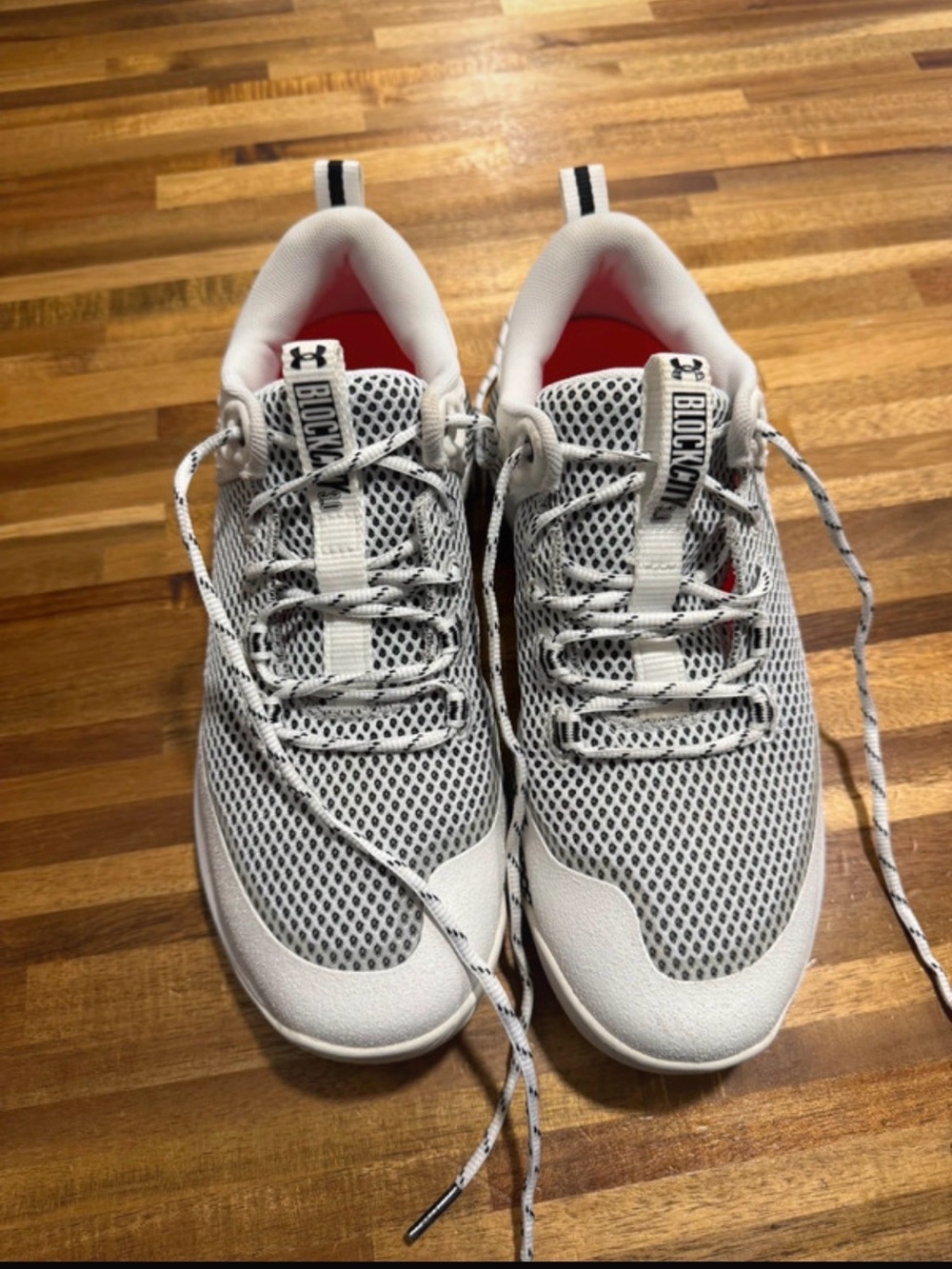 Under Armour Kids White and Gray Mesh Sneakers with Red Lining